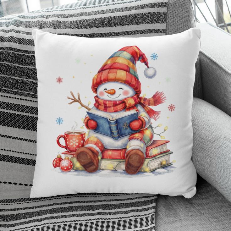 Snowman Reading Books Lovers Christmas Librarian Bookworm Pillowcase