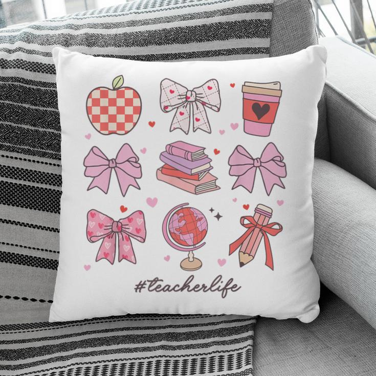 Valentine Teacher Cute Bows Apple Globe Pencil Books Art Pillowcase