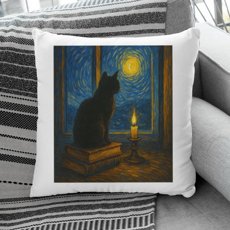 Van Gogh Starry Night Art Cat And Book Lovers Premium Tri-Blend Pillowcase