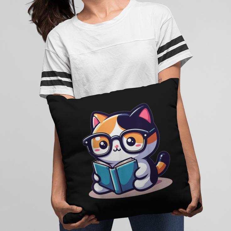 Adorable Book Lover Calico Cat With Reading Glasses Cute For Men Women Kids Pillowcase