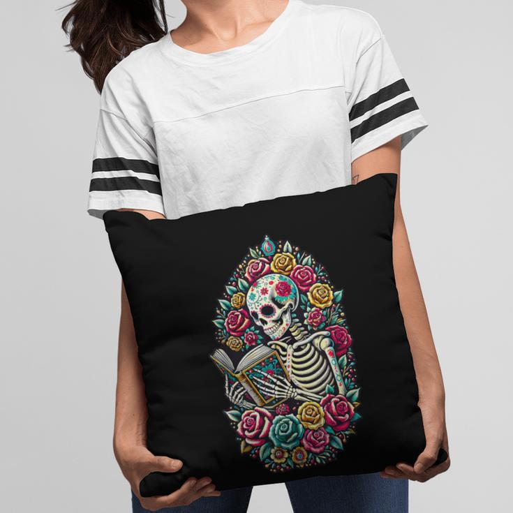Book Lover Skeleton Reading With Dia De Los Muertos Flowers Pillowcase Book Lover Skeleton Reading With Dia De Los Muertos Flowers Pillowcase