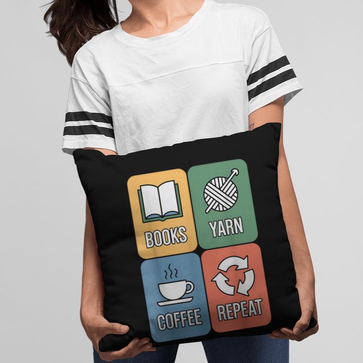 Books Yarn Coffee Repeat Crocheting Pillowcase