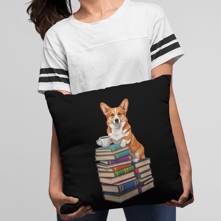 Bookworm Corgi Reading Books Drinking Coffee Dog Lover Pillowcase