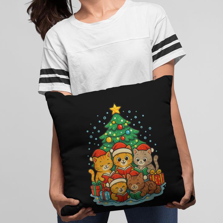 Cute Cats Reading Books Christmas Tree Pillowcase
