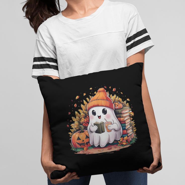 Cute Ghost Drinking Coffee Halloween Reading Book Retro Pillowcase Cute Ghost Drinking Coffee Halloween Reading Book Retro Pillowcase