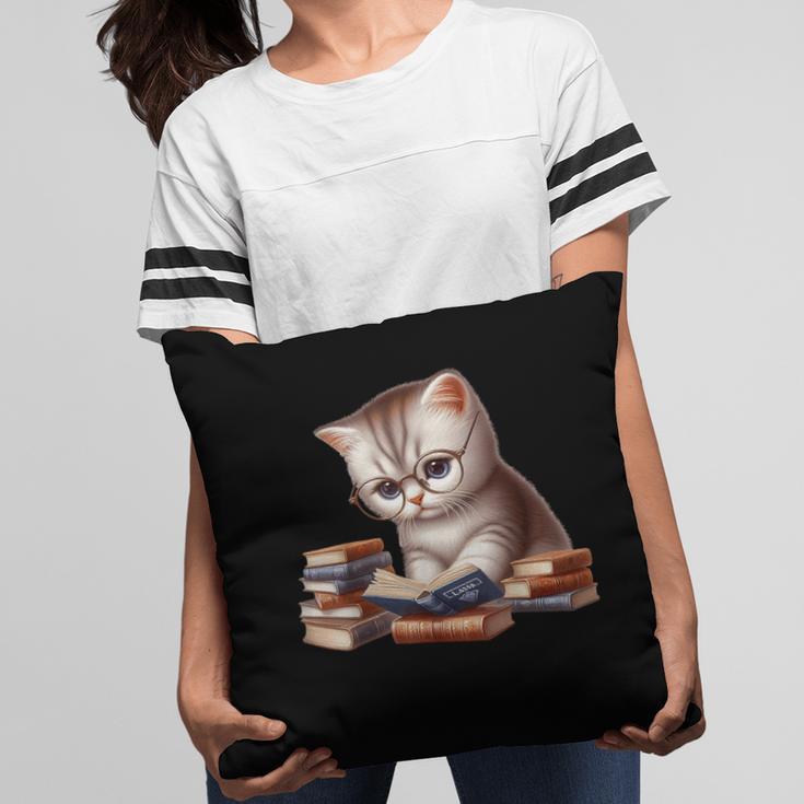Cute Kitten Bookworm Adorable Cat With Glasses Reading Book Pillowcase