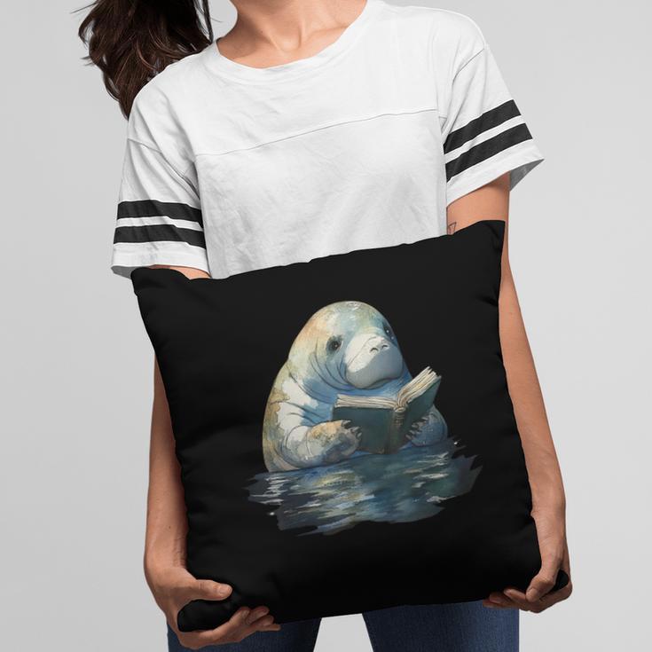 Cute Manatee Reading Book Bookworm Readers Manatee Lover Pillowcase