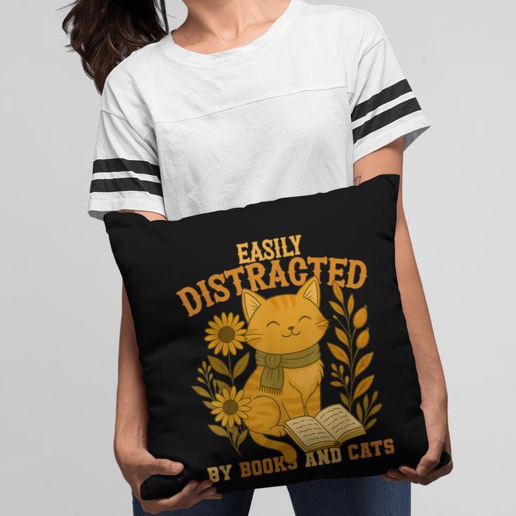 Easily Distracted By Cats And Books Cute Cat Book Lover Pillowcase