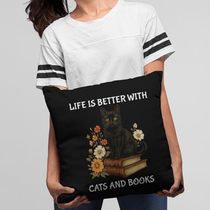 Life Is Better With Cats And Books Cute Cat Lover For Men Women Kids Pillowcase