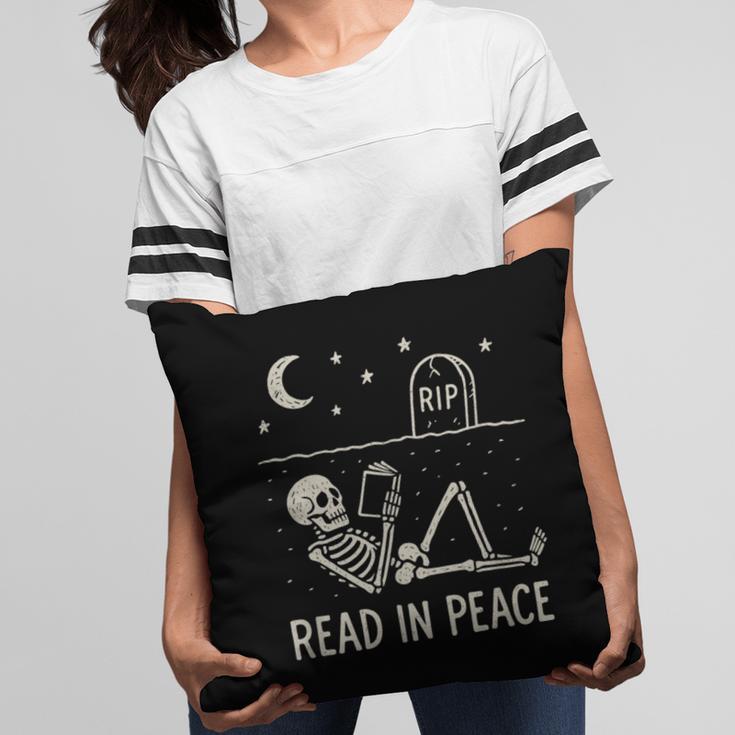 Skeleton Read In Peace Halloween Book Graphic Bookish Pillowcase