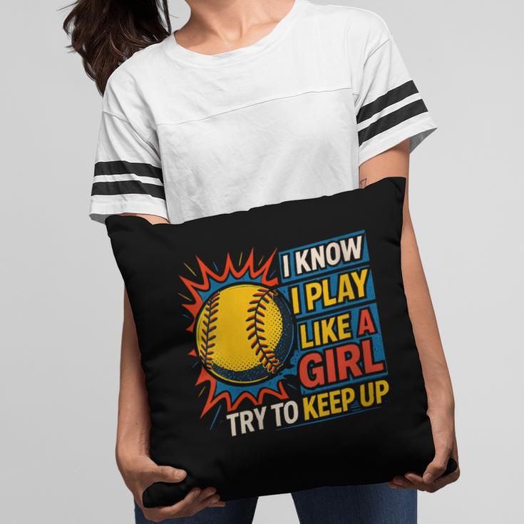Women's Girls Softball Play Like A Girl Comic Book Pop Art Pillowcase Women's Girls Softball Play Like A Girl Comic Book Pop Art Pillowcase