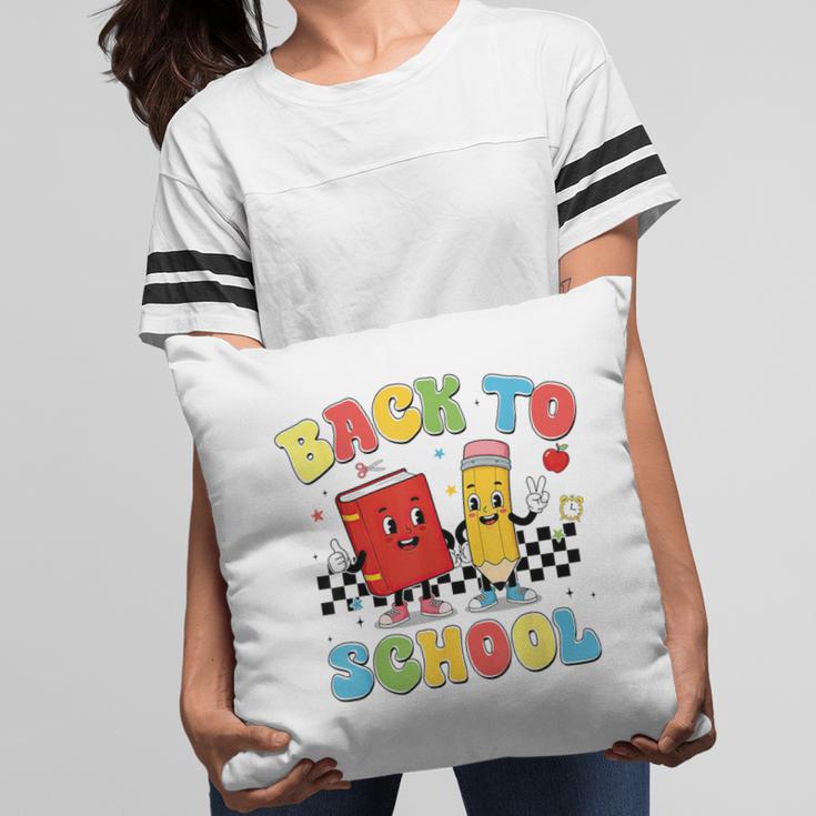 Back To School Checkered Book Pencil Groovy Teacher Student Pillowcase