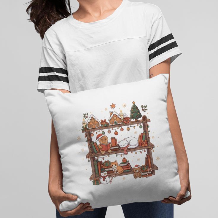 Christmas Cats Bookshelf Gingerbread Pillowcase