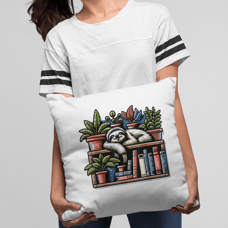Cosy Sloth In Bookshelf With Plants Pillowcase