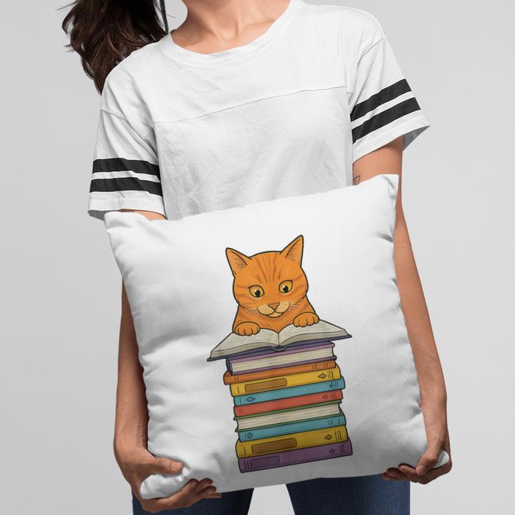 Cute Orange Tabby Cat Reading On Pile Of Books Pillowcase