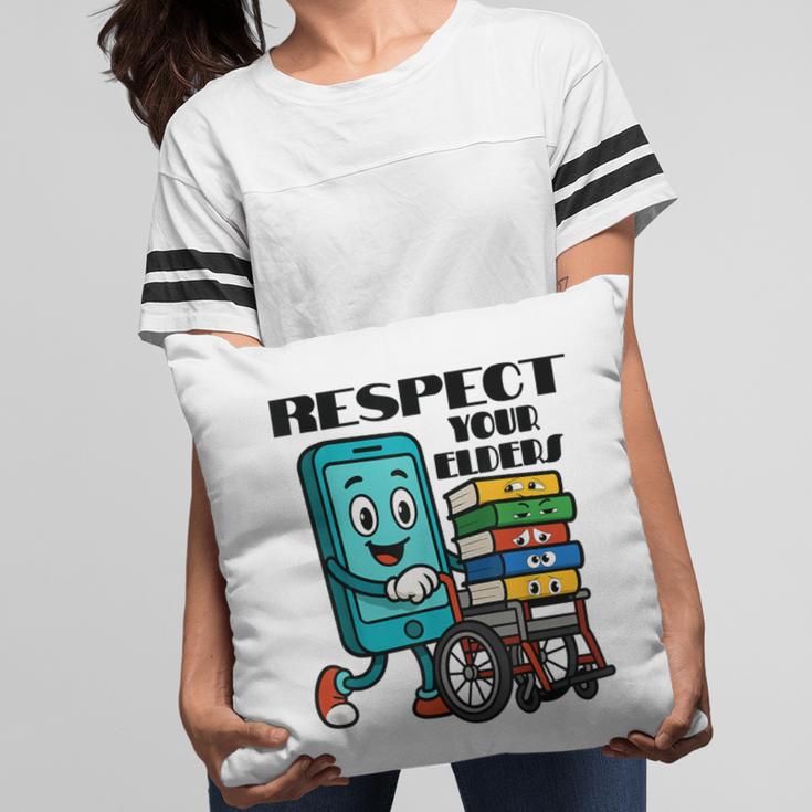 Respect Elders Cellphone Pushing Books In a Wheelchair Pillowcase Respect Elders Cellphone Pushing Books In a Wheelchair Pillowcase
