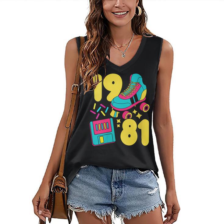 1981 Retro Raised In The 80s Old School Nostalgia Vibes Women's V-Neck Tank Top