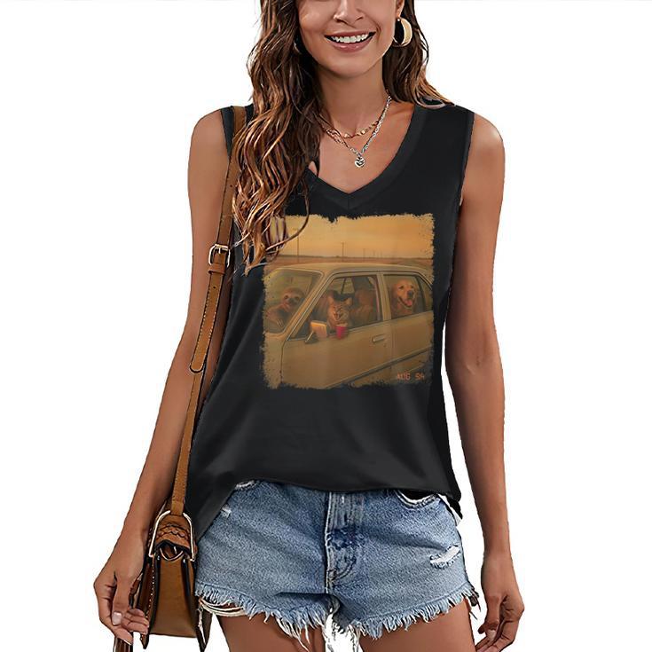 90s Roadtrip Animals Photo Cat Sloth Dog Retro Nostalgia Women's V-Neck Tank Top