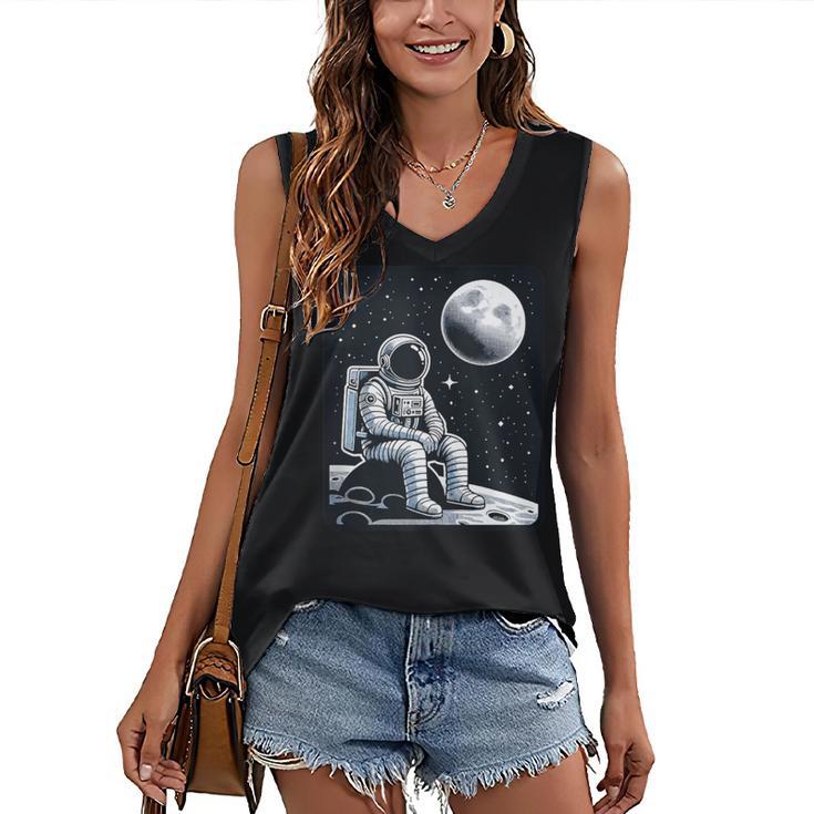 Aesthetic Spaceman Astronaut On The Moon Space Introvert Women's V-Neck Tank Top
