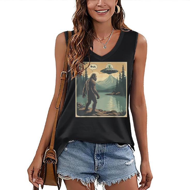 Bigfoot Sasquatch Alien Spaceship UFO Introvert Bruh Women's V-Neck Tank Top