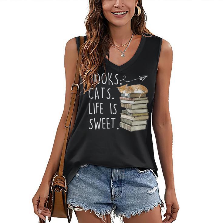 Book Lovers Books Cats Life Is Sweet Cat Lover Women's V-Neck Tank Top
