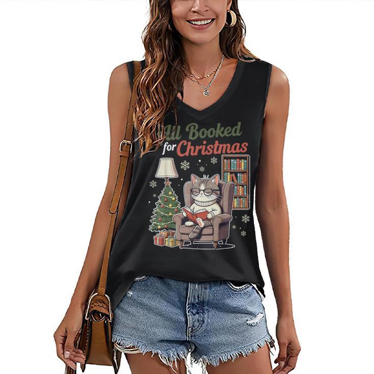 All Booked For Christmas Cute Bookish Cat Lover Women's V-Neck Tank Top