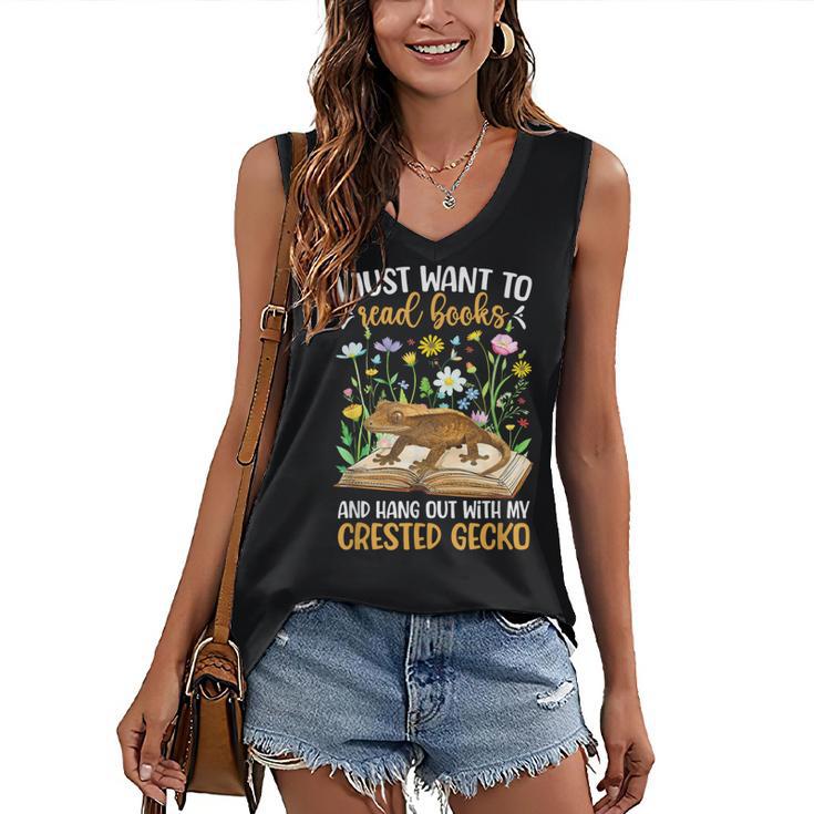 Books And Crested Gecko Owner Crestie Lover Women's V-Neck Tank Top