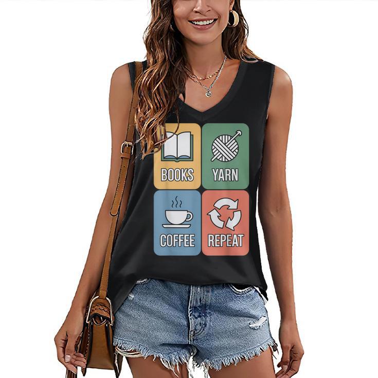 Books Yarn Coffee Repeat Crocheting Women's V-Neck Tank Top