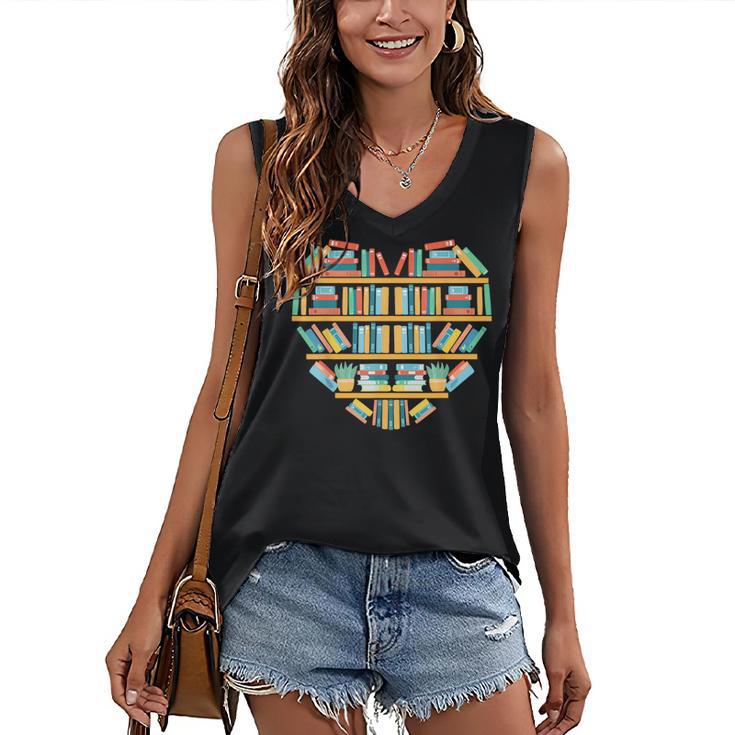 Bookshelf Heart Women's V-Neck Tank Top