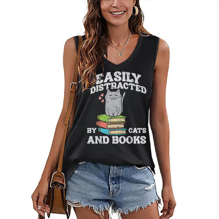 Cats And Books Read Reading Librarian Book Across America Women's V-Neck Tank Top
