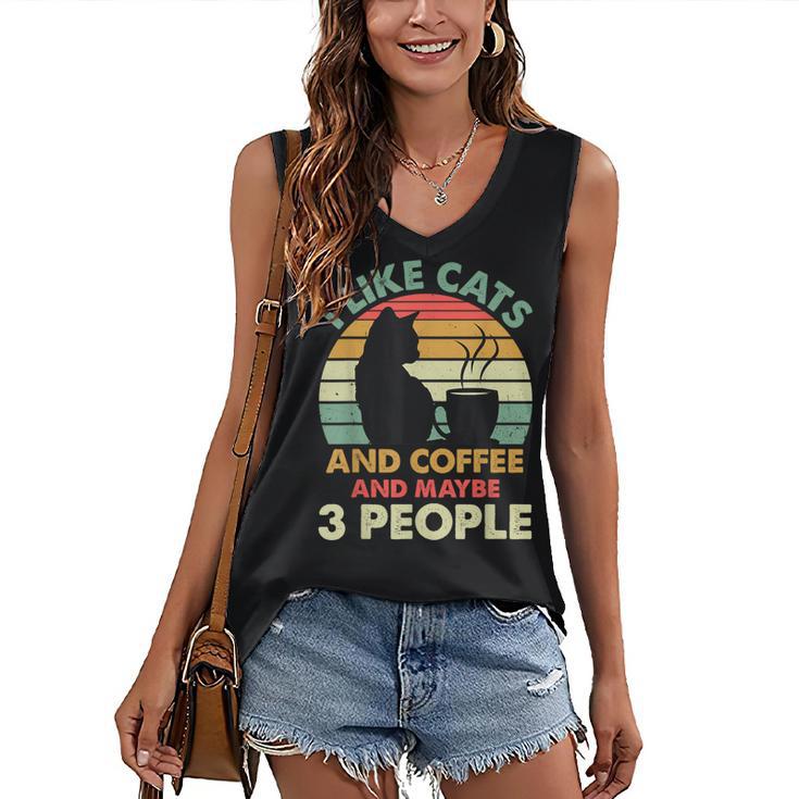 Cats Coffee & 3 People Tee Cute Font Introvert Humor Women's V-Neck Tank Top