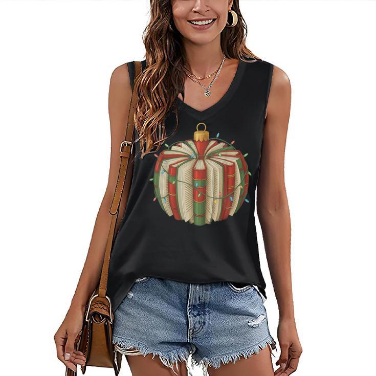 Christmas Book Ornament Lights Holiday Reading Lover Teacher Women's V-Neck Tank Top