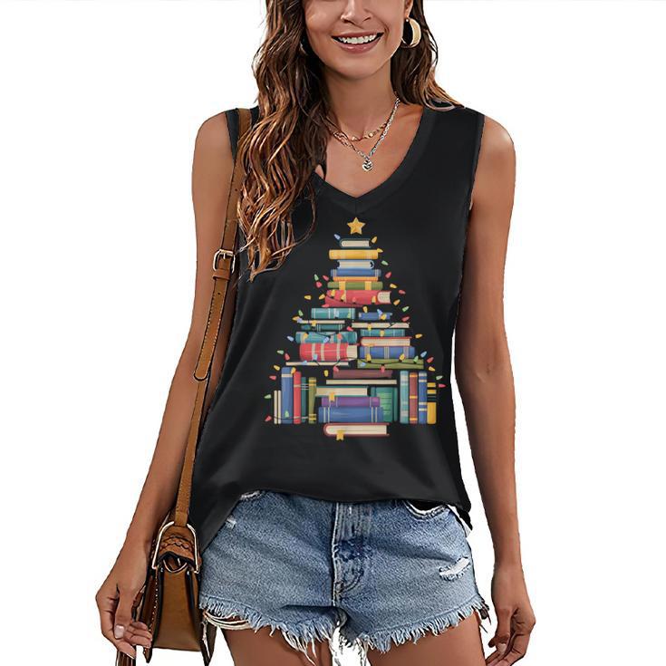Christmas Tree Made Of Books Librarian Reader Holiday Women's V-Neck Tank Top