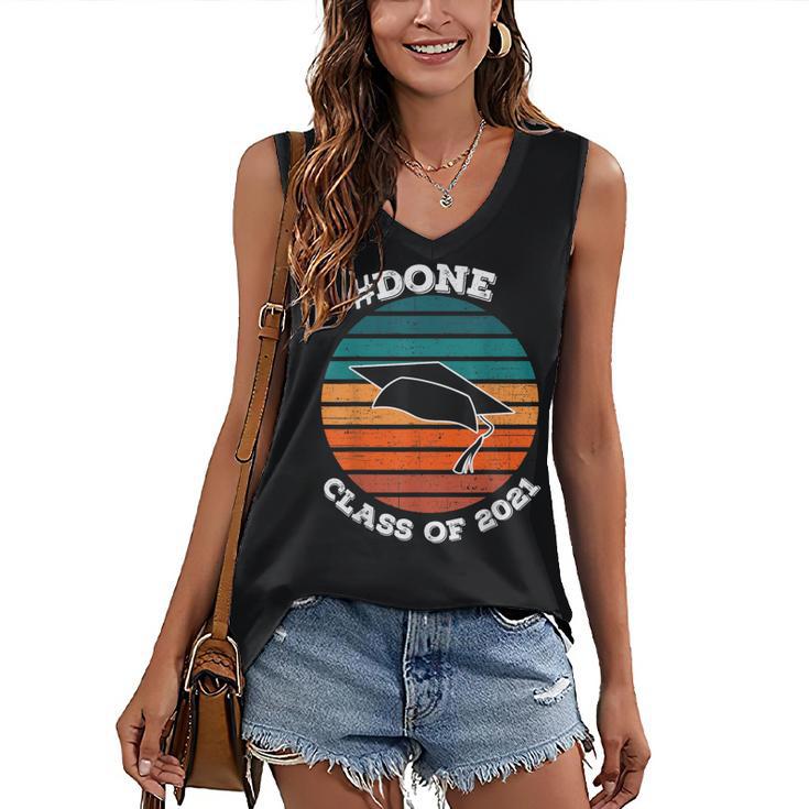 Class Of 2021 Done Senior Graduation Retro Sunset Women's V-Neck Tank Top