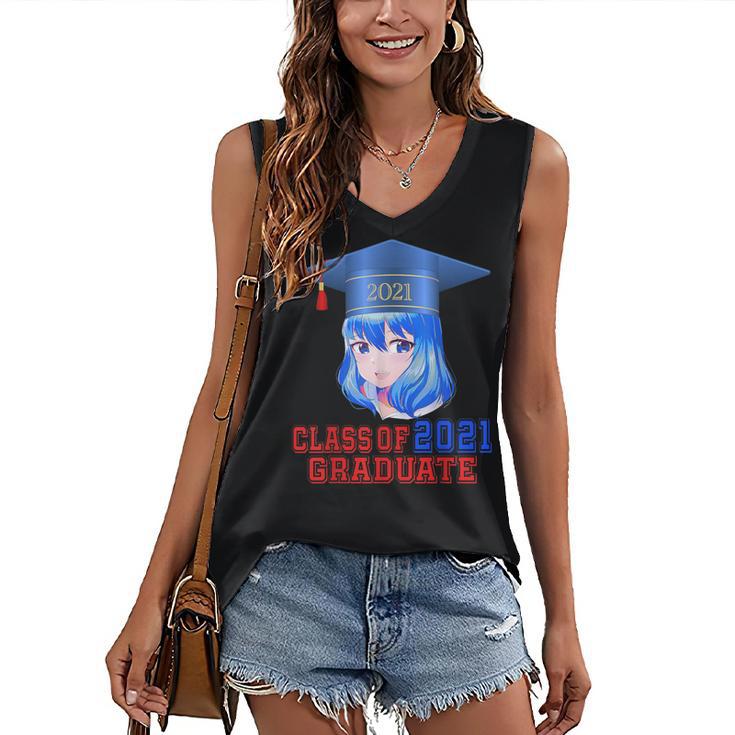 Class Of 2021 Graduate Kawaii Anime Girl School Graduation Women's V-Neck Tank Top