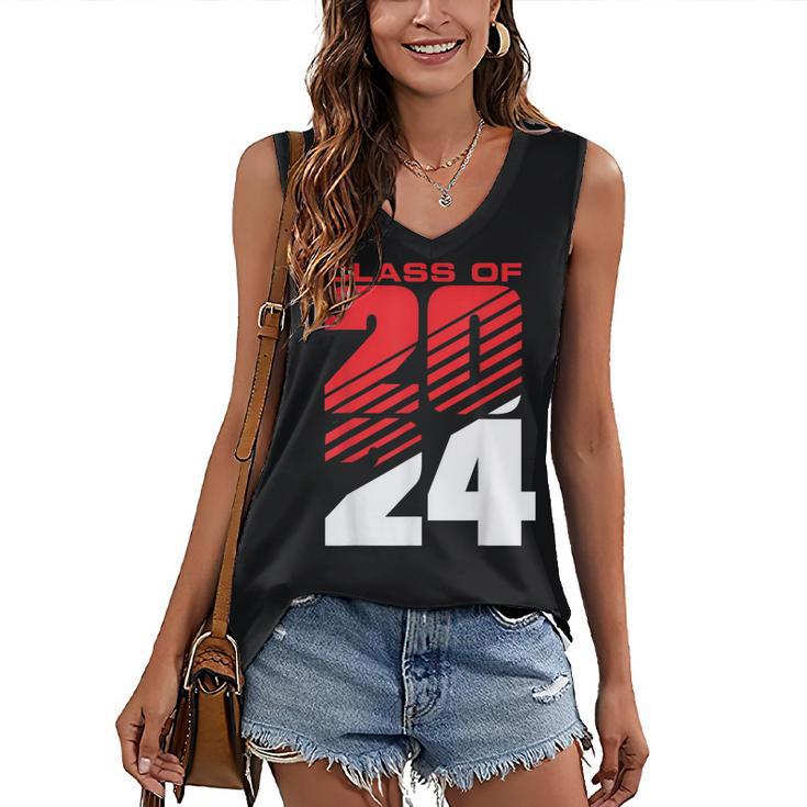 Class Of 2024 High School Senior Graduation Red Sports Style Women's V-Neck Tank Top