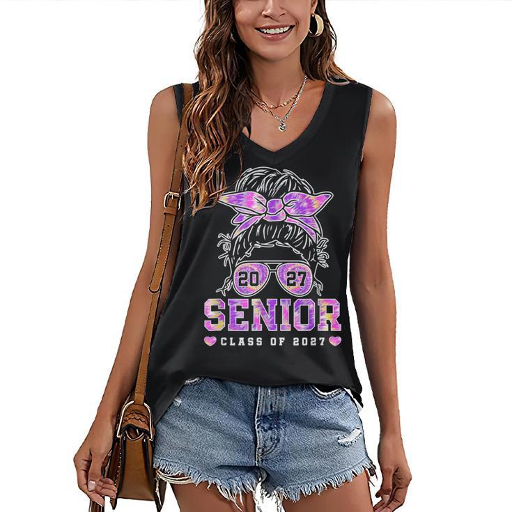 Class Of 2027 Senior Coquette Bow Messy Hair 26 Graduation Women's V-Neck Tank Top