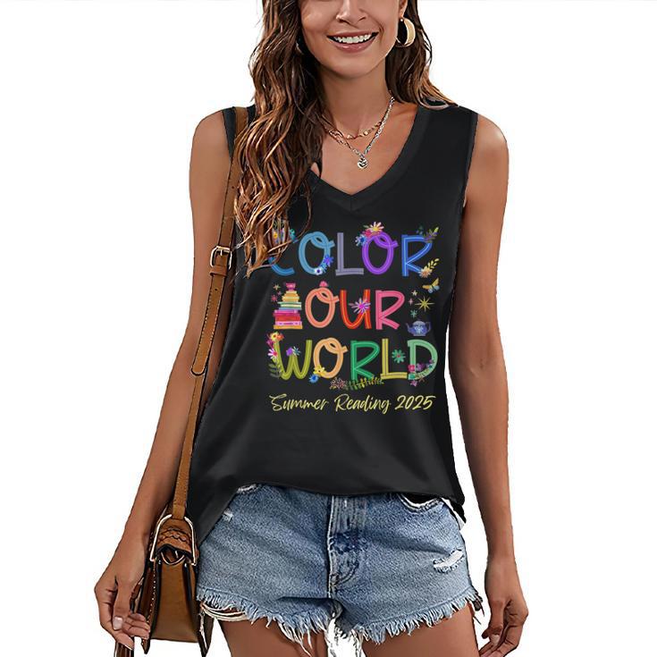 Color Our World Summer Reading 2025 Boho Wildflower Book Women's V-Neck Tank Top Color Our World Summer Reading 2025 Boho Wildflower Book Women's V-Neck Tank Top