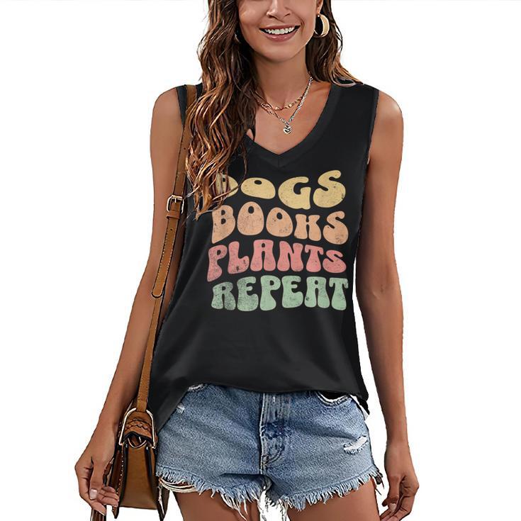 Colorful Dogs Books Plants Repeat Women's V-Neck Tank Top