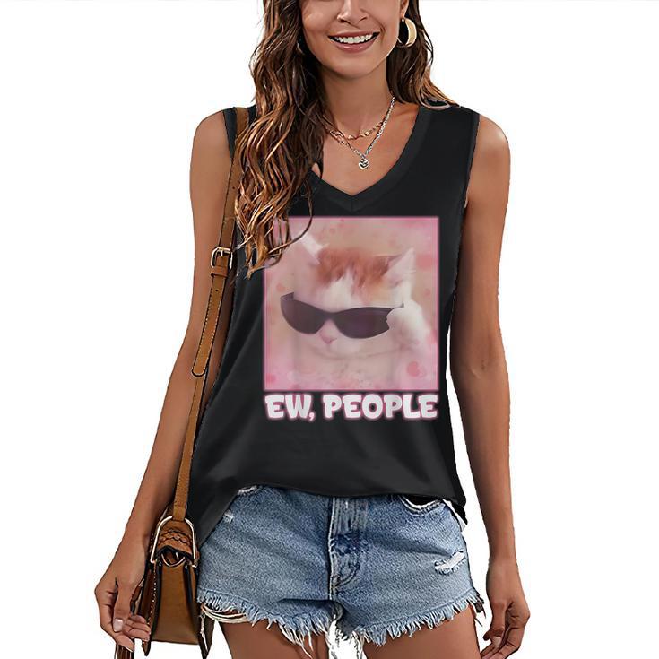 Cool Cat Meme Ew People Anti Social Introvert Cute Cat Women's V-Neck Tank Top