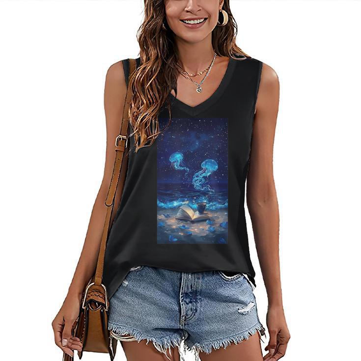 Cosmic Botanical Book Lover Reading Women's V-Neck Tank Top