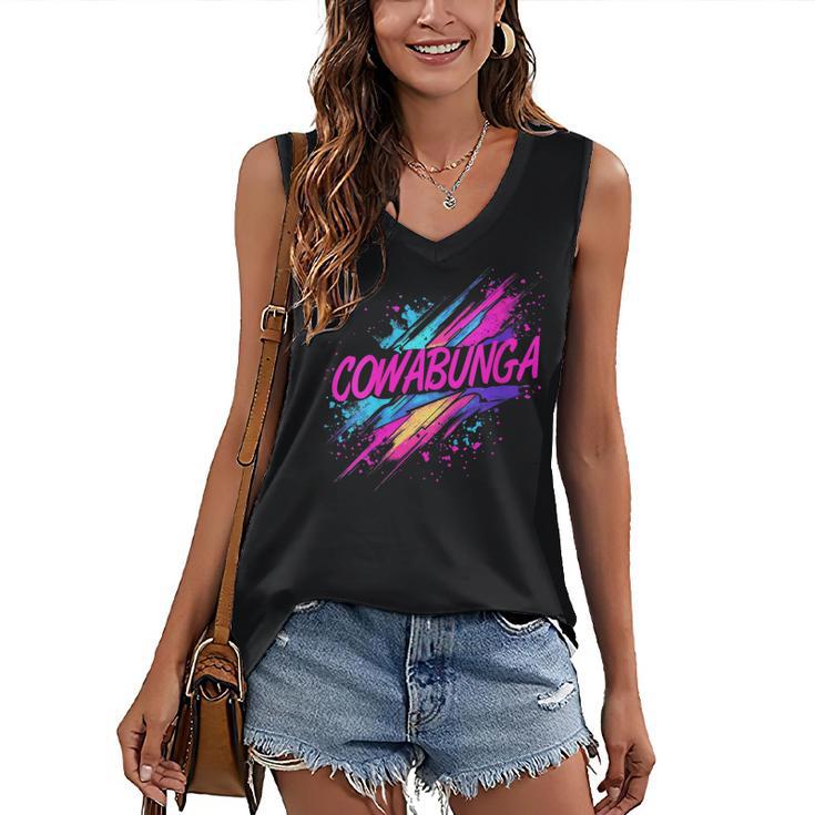 Cowabunga Retro 80s 90s Nostalgia Slang Neon Grunge Art Women's V-Neck Tank Top