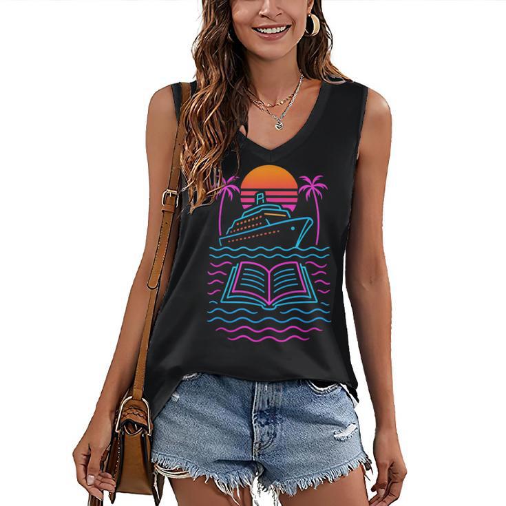 Cruise Ship Vacations Reading Book Lovers Sunset Women's V-Neck Tank Top