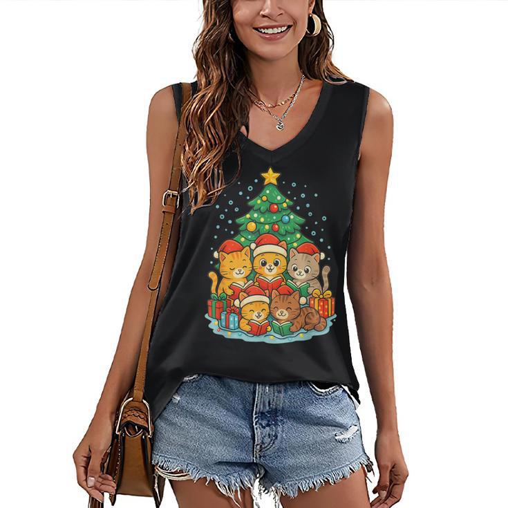 Cute Cats Reading Books Christmas Tree Women's V-Neck Tank Top
