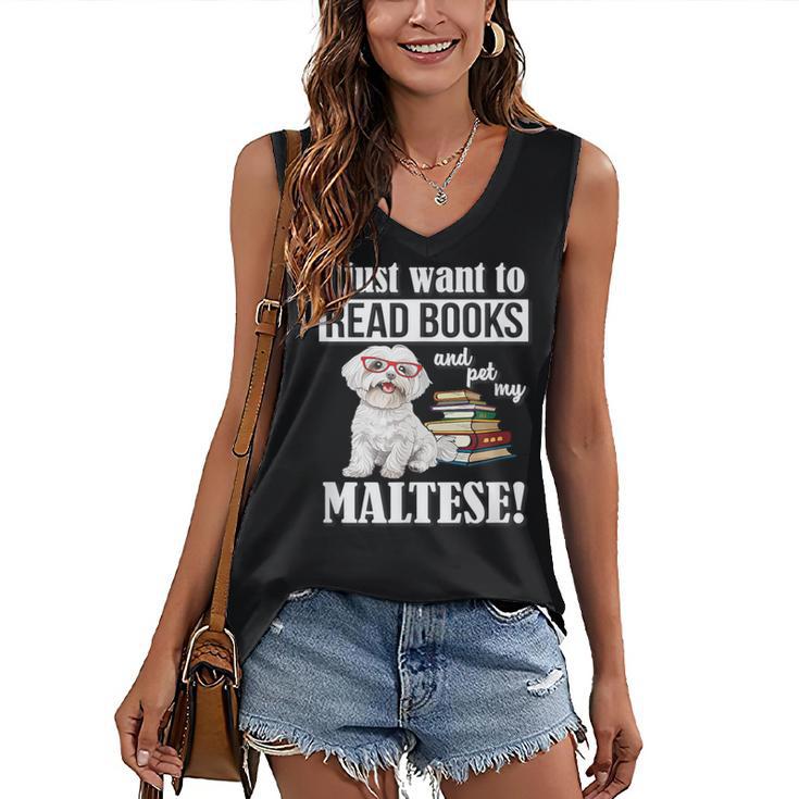 Cute Glasses Read Books & Pet My Maltese Lover Women's V-Neck Tank Top