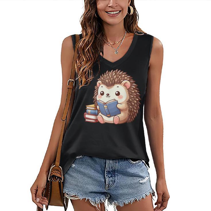 Cute Hedgehog Book Lover Readers Animal Reading Women's V-Neck Tank Top