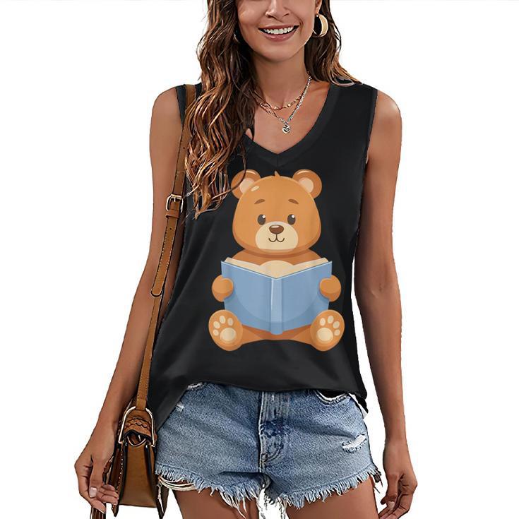 Cute Teddy Bear Reading Book Adorable For Readers Women's V-Neck Tank Top