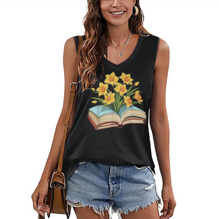 Daffodils Flowers Book Floral Women's V-Neck Tank Top