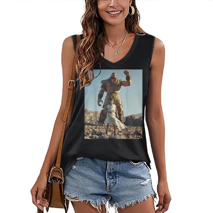 David And Goliath Bible Book Of Samuel King David Women's V-Neck Tank Top