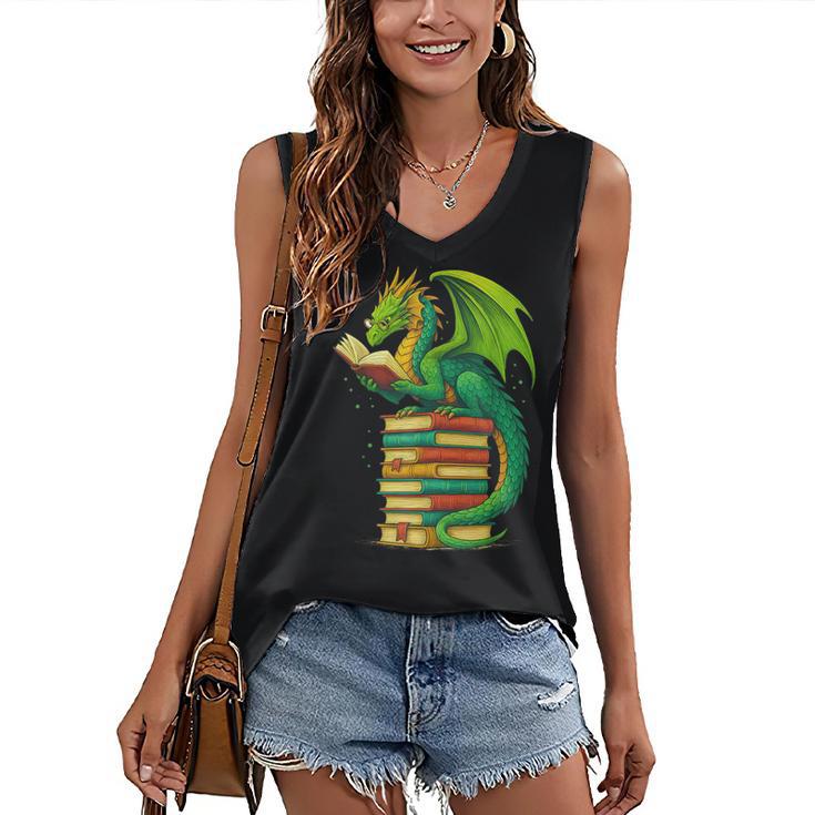 Dragon Reading Books Matching Bookworm Readers Librarian Women's V-Neck Tank Top